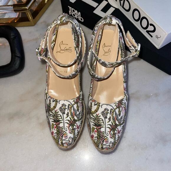 New Christian Louboutin Tropical Jungle Print Espadrille Wedge - Picture 7 of 11